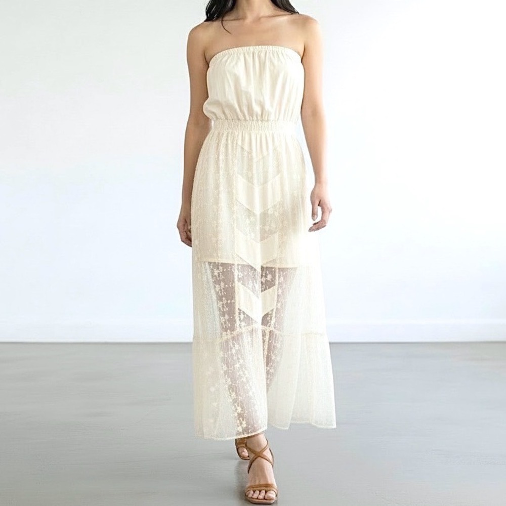 Line & Dot Cream Strapless Lace Maxi Dress Cotton Boho Cottagecore size Small‎